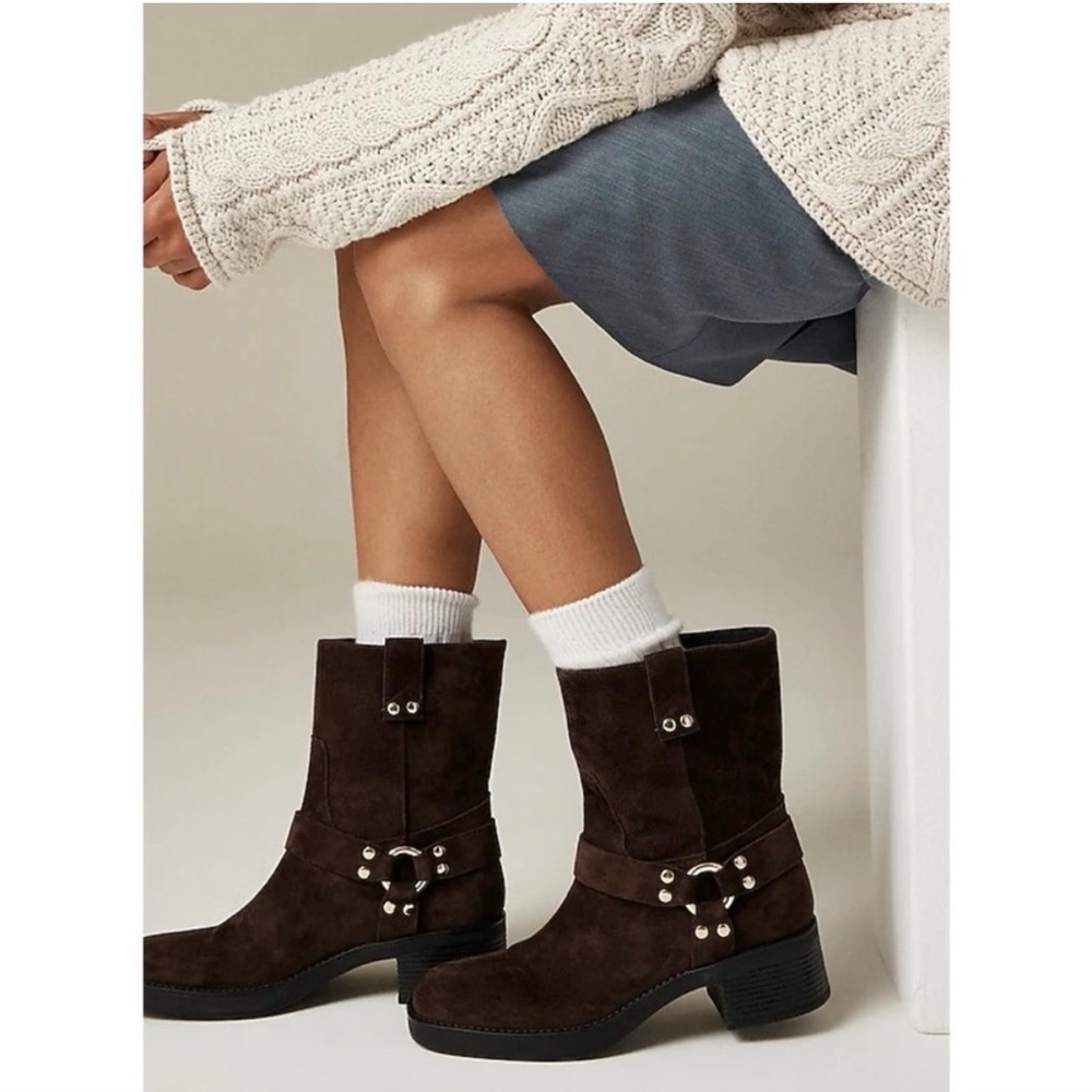 New J Crew Women's Moto Ankle Boots in Brown Suede Size 8.5